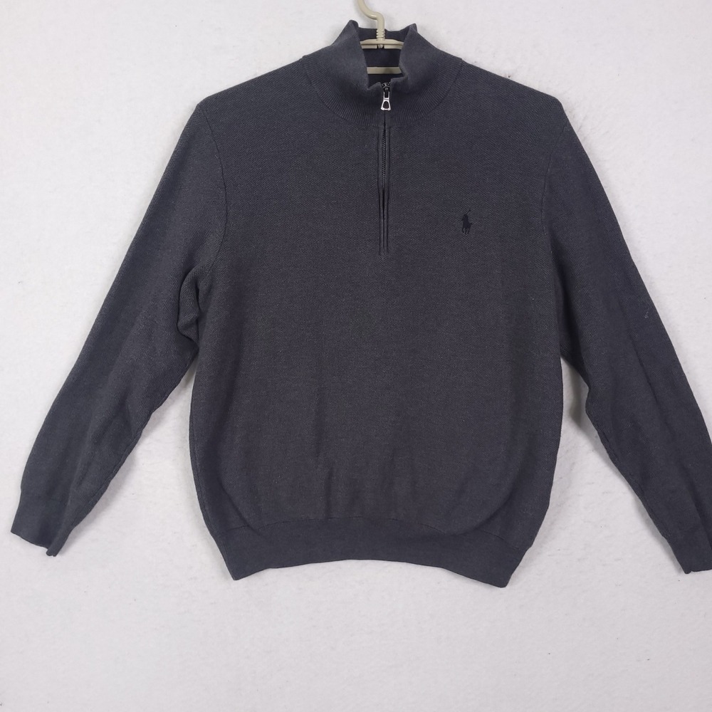 Polo Ralph Lauren Quarter Zip Sweater Mens Large Charcoal Grey Pima Cotton Knit